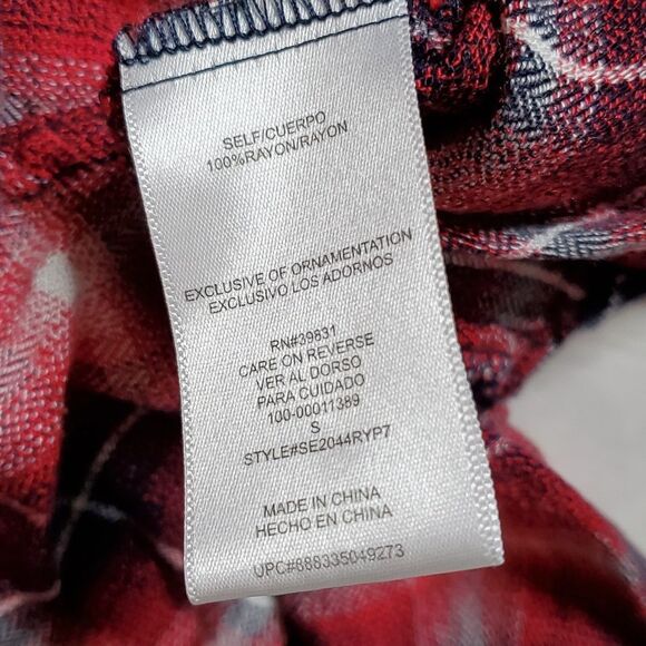 Sam Edelman Red Plaid Button Up with Zipper Cold Shoulders - Picture 3 of 5